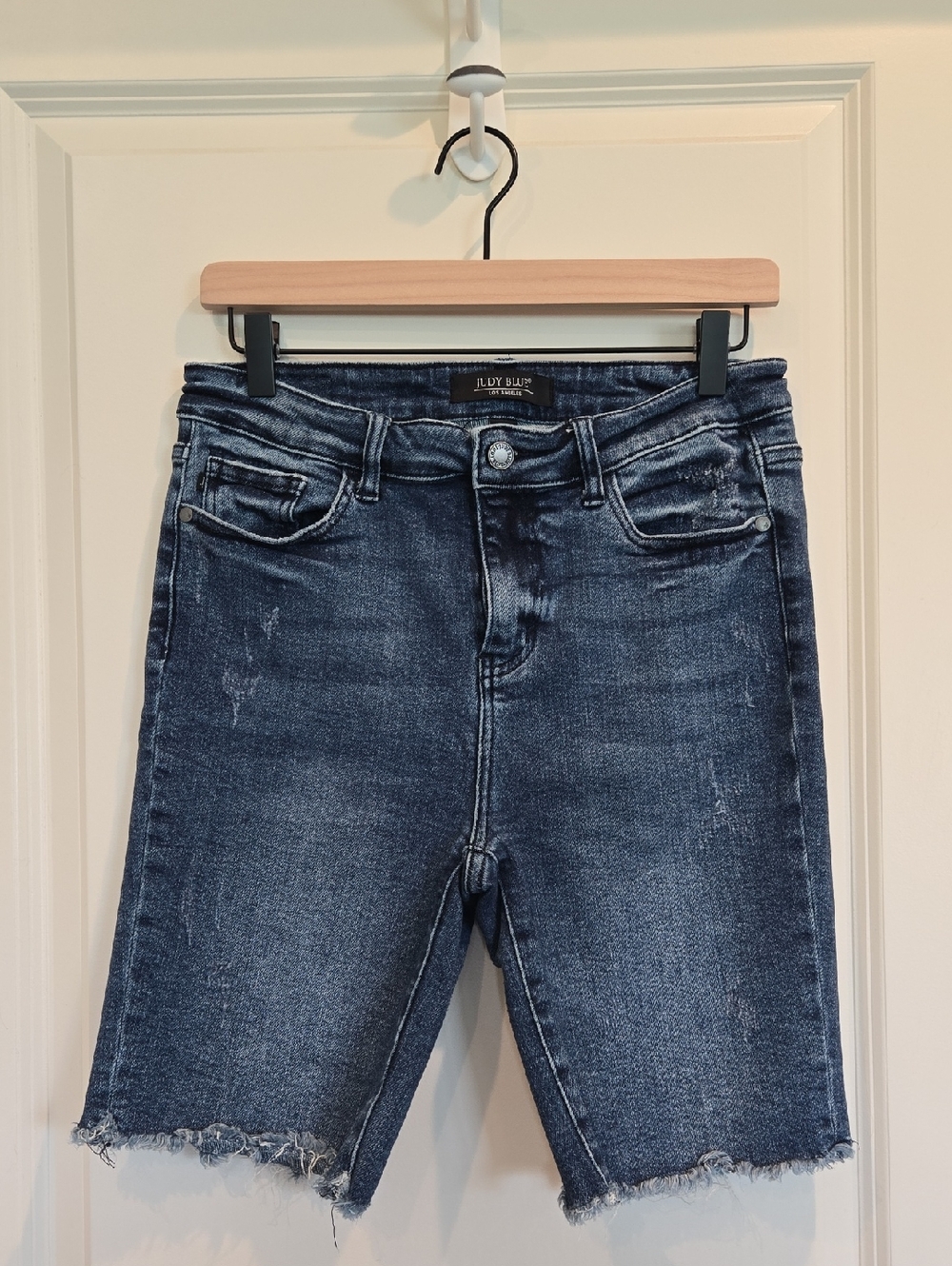 Judy Blue Dark Blue Distressed Boyfriend Bermuda Jeans